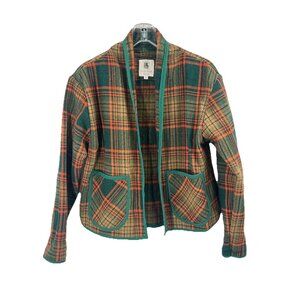 Handstitched Green Plaid Barn Jacket Wool Outdoor Boho Sz Small